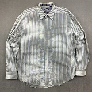 Robert Graham Men Shirt 2XL White Vertical Striped Paisley Button Up Long Sleeve